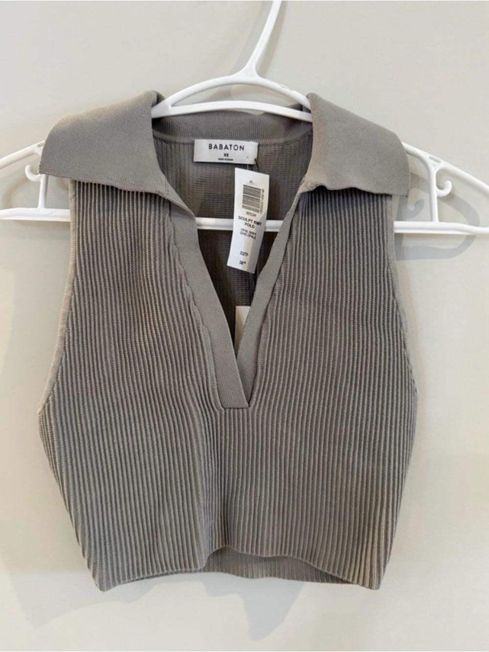 Babaton Ribbed Polo-Style Knit Tank - Taupe Gray